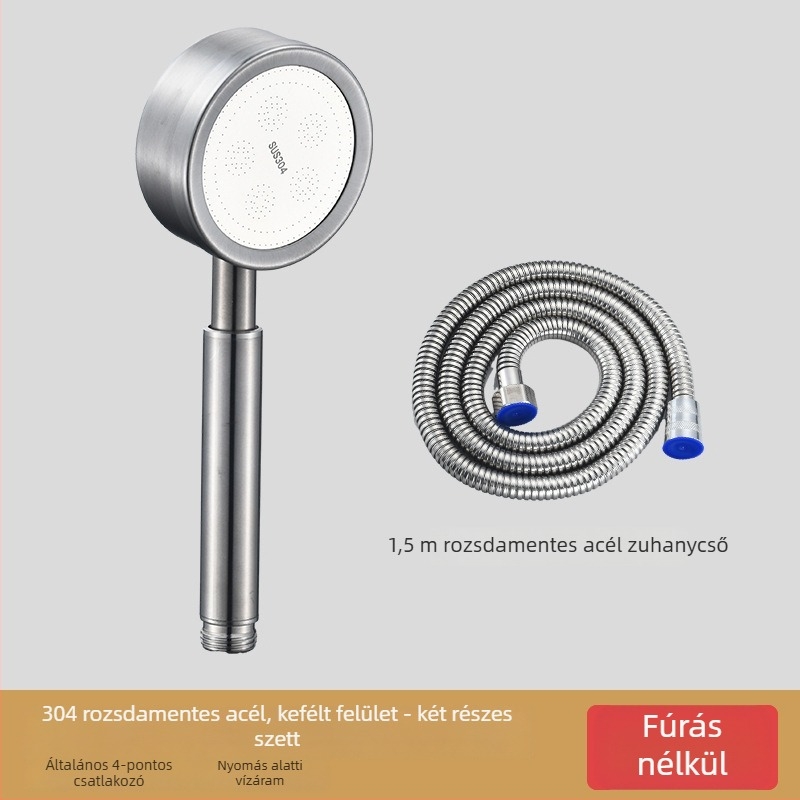 Kézi zuhanyfej rozsdamentes acélból, beépített szűrővel, levehető tisztításhoz, kerek forma