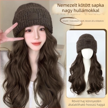 Kötött sapkás paróka - hosszú göndör haj, frufru, természetes stílus, Upgrade Hair, nem alkalmas forró festésre