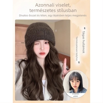 Kötött sapkás paróka - hosszú göndör haj, frufru, természetes stílus, Upgrade Hair, nem alkalmas forró festésre