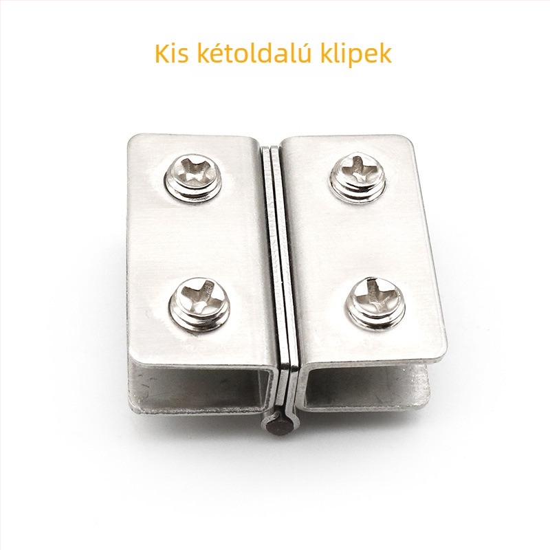 Rozsdamentes acél üveghez illeszkedő csuklópánt – fúrás nélküli szerelés; alkalmas vitrinekhez, borospolcokhoz, ablakokhoz és más üvegezett ajtókhoz; Modell ST500201; rögzítési tartomány 5–10 mm; drótos felület