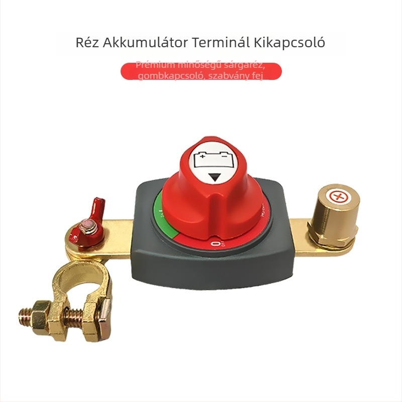 Magas áramú sárgaréz akkumulátor terminál kapcsoló autókhoz – egyesített pozitív és negatív pólusok, modell A71006, Bai Bangsheng