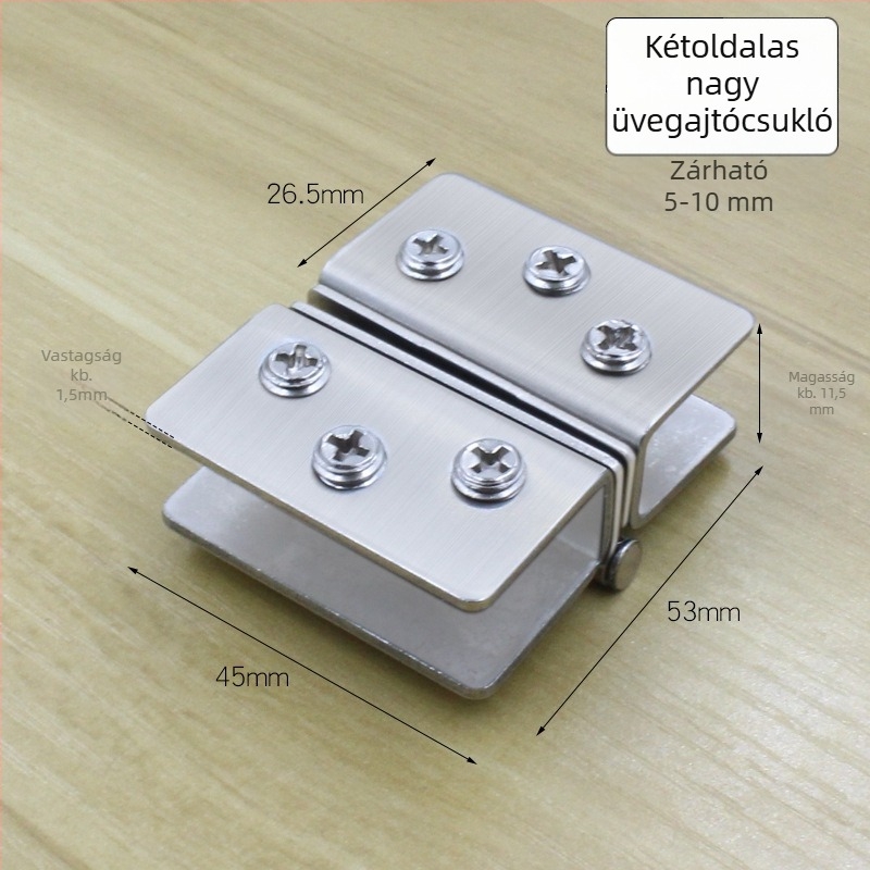 Rozsdamentes acél üvegajtó csukló, kétoldalas, 180°, modell 001