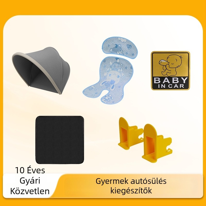 Gyerekek autóüléséhez tartozó kiegészítő készlet: napellenző, kopásvédő párna, autómatrac, fényvisszaverő matrica | Márka: Good luck; Anyag: Műanyag; Eredet: Ningbo, Zhejiang