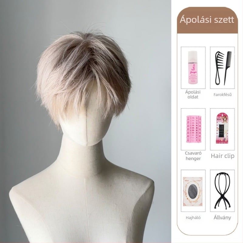 Koreai stílusú paróka, hőálló szálból, uniszex, teljes fejhez való készlet, természetes megjelenés, cosplayhoz.