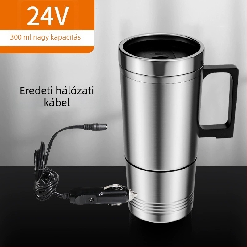 Autóhoz készült vízmelegítő pohár, rozsdamentes acélból, 70W, logó testreszabás