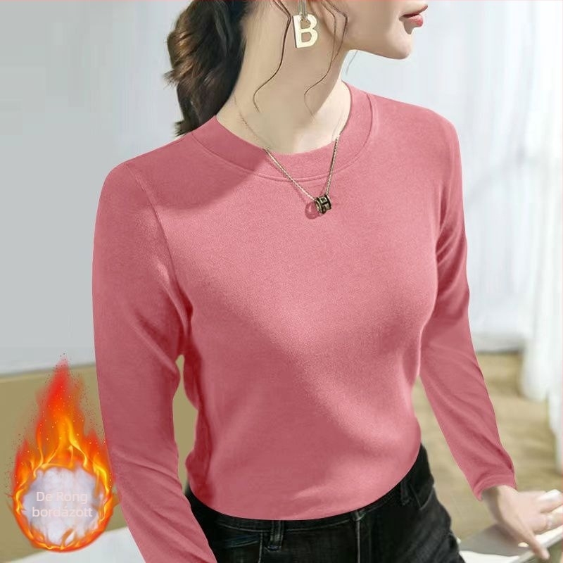Oversize fazonú hosszú ujjú felső fleece-beléssel, kerek nyakú, viszkóz anyagból, hímzett részletekkel