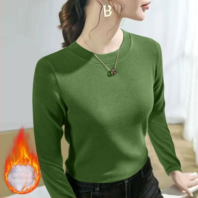 Oversize fazonú hosszú ujjú felső fleece-beléssel, kerek nyakú, viszkóz anyagból, hímzett részletekkel
