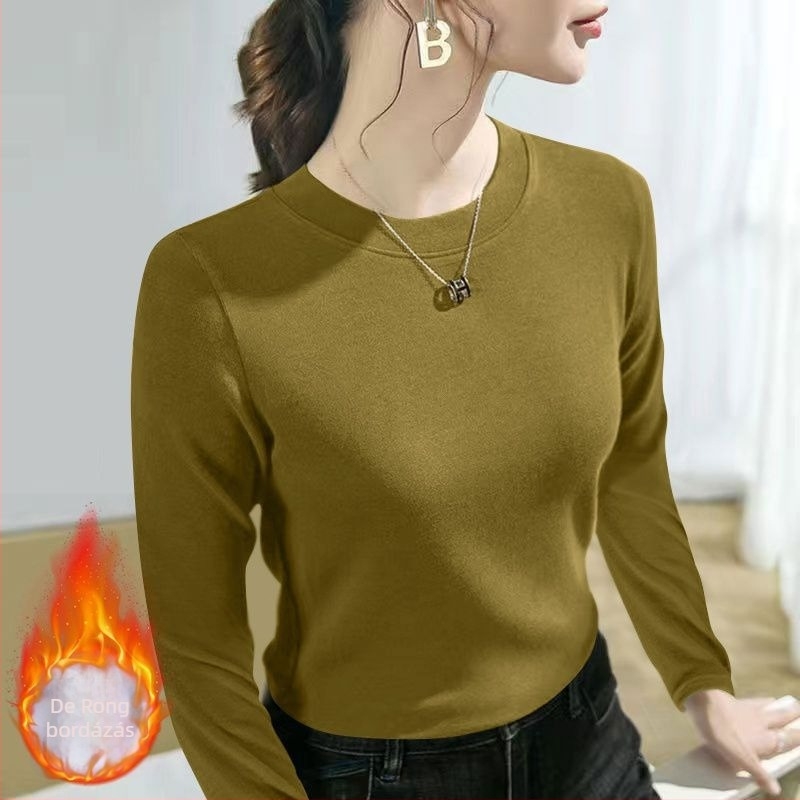 Oversize fazonú hosszú ujjú felső fleece-beléssel, kerek nyakú, viszkóz anyagból, hímzett részletekkel