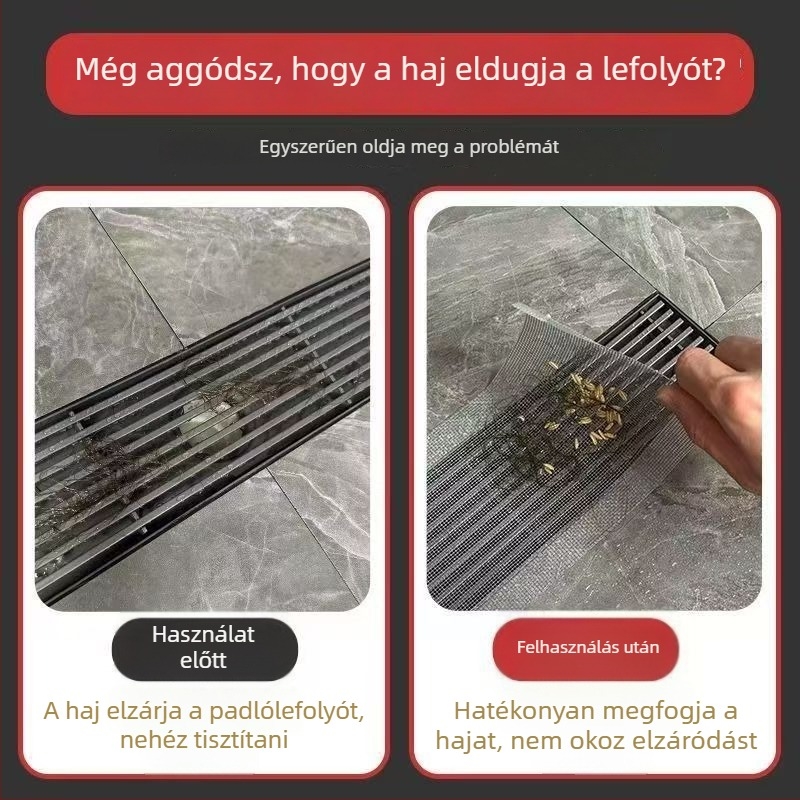 Egyszer használatos padlólefolyó szűrőmatrica, öntapadós, dugulás elleni, üvegszálas háló, roló, 220 db/doboz