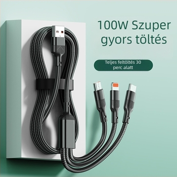 Három az egyben adatkábel gyors töltéssel — három fej: Mini USB, Lightning, Micro USB és Type-C; automatikus kikapcsolás; maximális kimeneti teljesítmény 6W; szövött anyag.