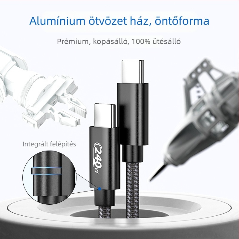 USB-C adatkábel PD gyors töltéssel, alumíniumötvözet, egyes csatlakozóval, 240W