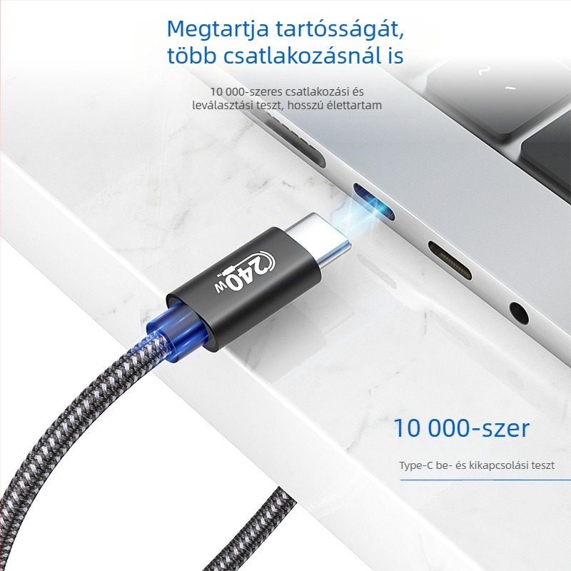 USB-C adatkábel PD gyors töltéssel, alumíniumötvözet, egyes csatlakozóval, 240W