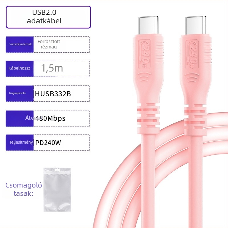 USB-C adatkábel PD gyors töltéssel, alumíniumötvözet, egyes csatlakozóval, 240W