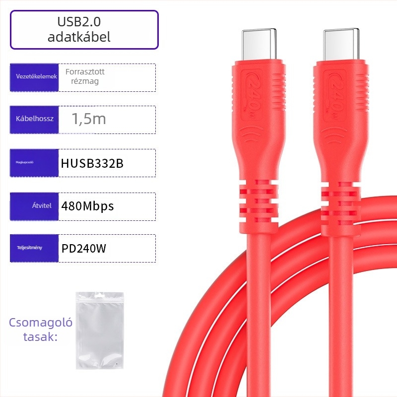 USB-C adatkábel PD gyors töltéssel, alumíniumötvözet, egyes csatlakozóval, 240W