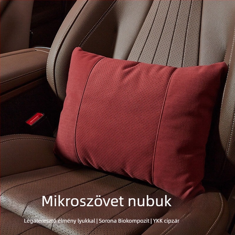 Universális autófejtámla párna nyak- és derék-támasz, perforált velúr bevonattal, bio fleece töltettel, minden évszakban, testreszabható