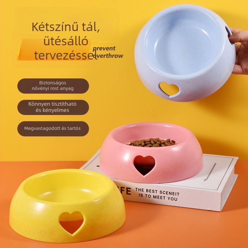 Macska tál anti-tip dizájnnal és nyak-támasztékkal, műanyag