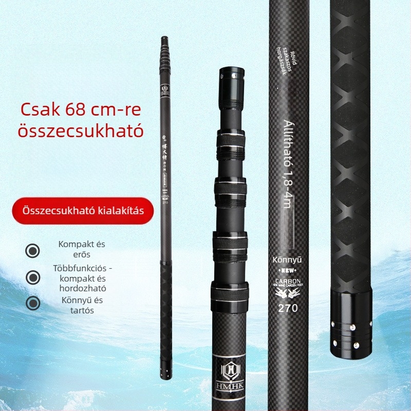 Szénszálas horgászbot, 5 részes teleszkópos bot, súly 50