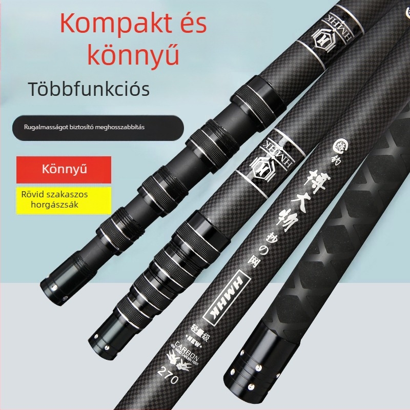 Szénszálas horgászbot, 5 részes teleszkópos bot, súly 50