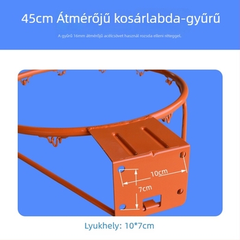 Kosárlabda karika, öntöttvas szerkezet, csőátmérő 16 mm, súly 1,6 kg, csomagolási méretek 50×12×58 cm