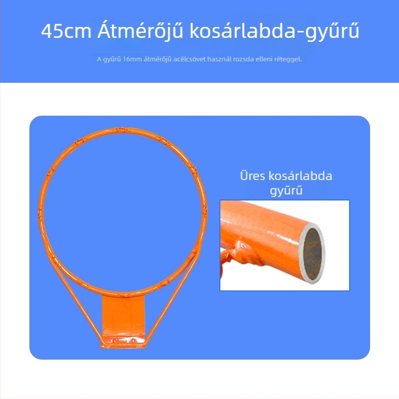 Kosárlabda karika, öntöttvas szerkezet, csőátmérő 16 mm, súly 1,6 kg, csomagolási méretek 50×12×58 cm