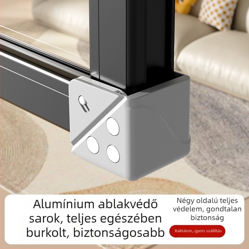 Teljes lefedésű alumínium ablak sarokvédő, ütközés elleni védelem, belső nyílású ablakokhoz, ajtó–ablak védőkészlet kettős mágnesekkel