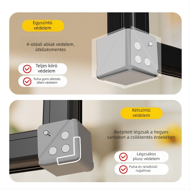 Teljes lefedésű alumínium ablak sarokvédő, ütközés elleni védelem, belső nyílású ablakokhoz, ajtó–ablak védőkészlet kettős mágnesekkel