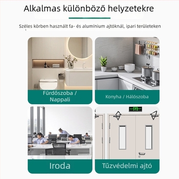 Rugós pánt faszerkezetű ajtókhoz, beépített zárómechanizmussal, rejtett kivitel, 90°-os pozícionálás, mangánacél.