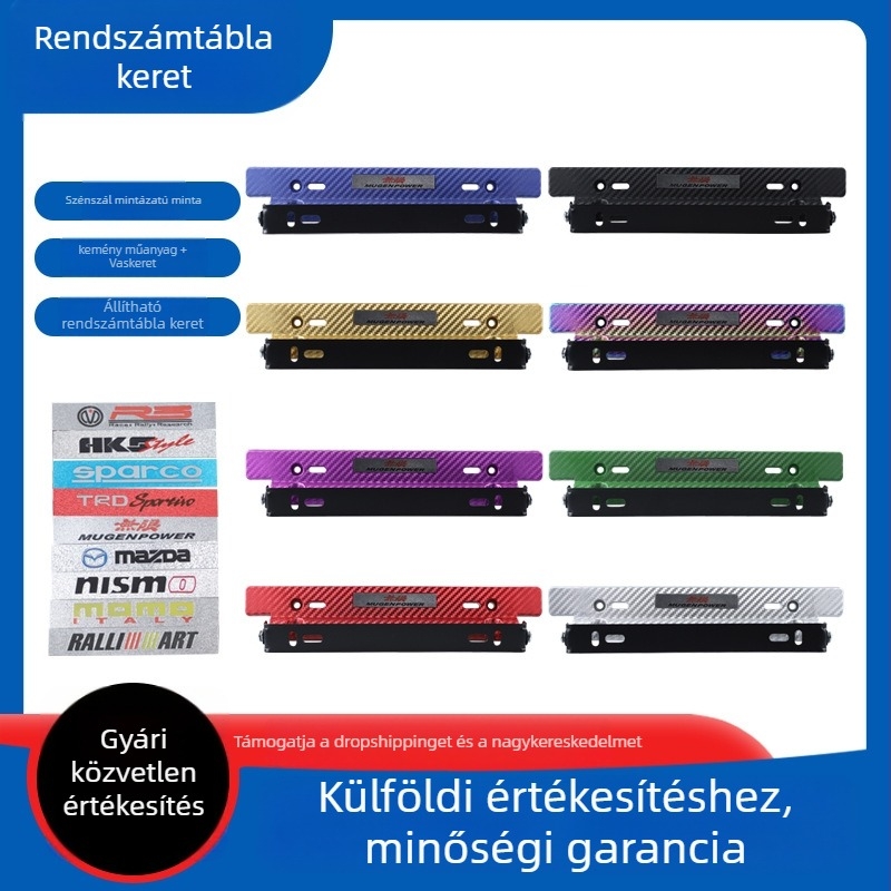 Kártya-slotos rendszámtábla-keret, karbon rost mintázat, állítható forgási szög, műanyagból, univerzális illeszkedés
