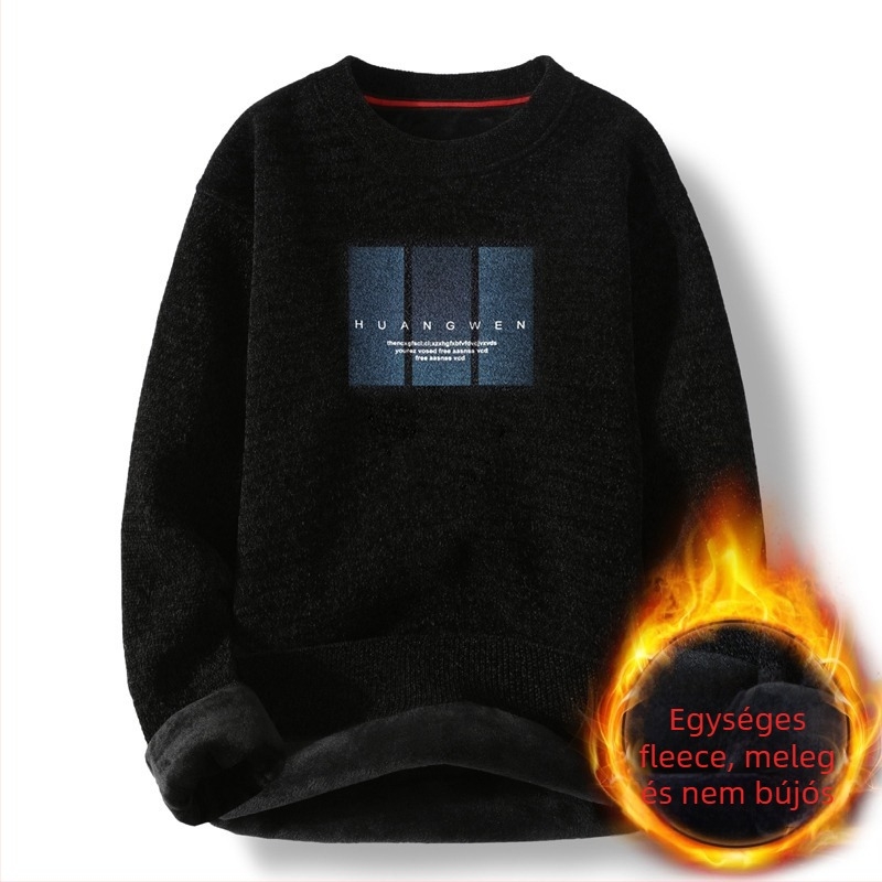 Kötött pulóver, kerek nyakkal, fleece bélelt, Koreai modell, szűk szabás, 100% poliészter