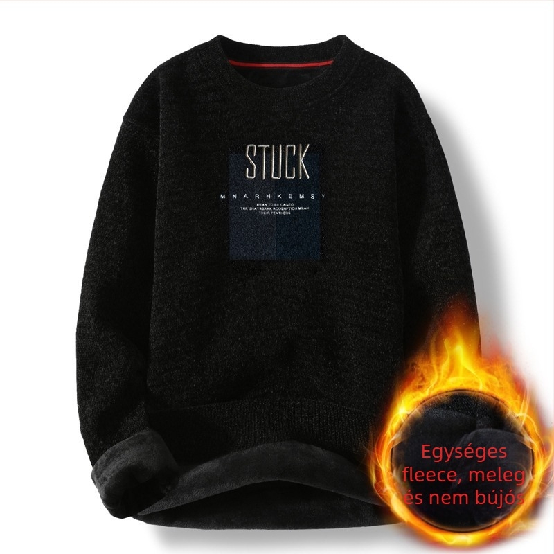 Kötött pulóver, kerek nyakkal, fleece bélelt, Koreai modell, szűk szabás, 100% poliészter