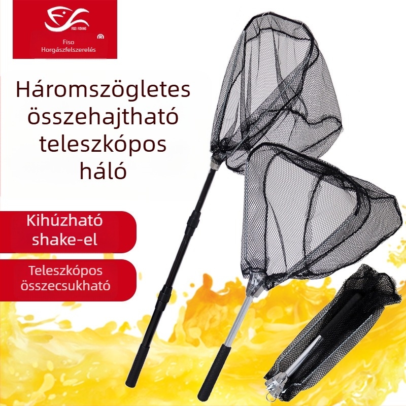Nylon háromszöges összecsukható horgászháló, teleszkópos, hordozható