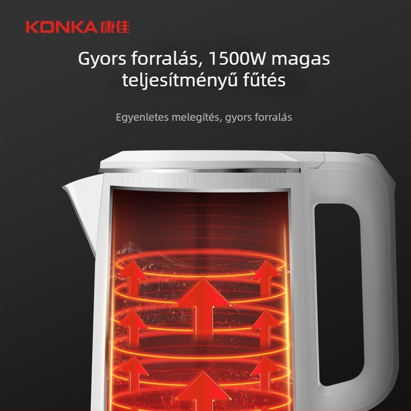 Elektronikus vízforraló 1.8L, rozsdamentes acél, alsó lemezes melegítés, 1500–2000W, automatikus kikapcsolás