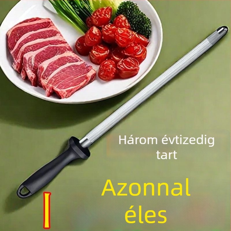 Késeket élező pálca – rozsdamentes acél, élező eszköz, modern minimalizmus (2024-ben bemutatva)