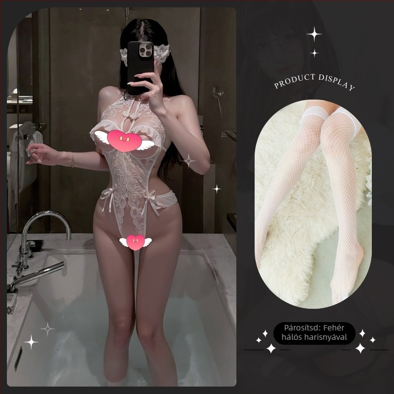 Lemon Story Cheongsam-stílusú női body, csipével, áttört részletekkel, 70–80% poliészter