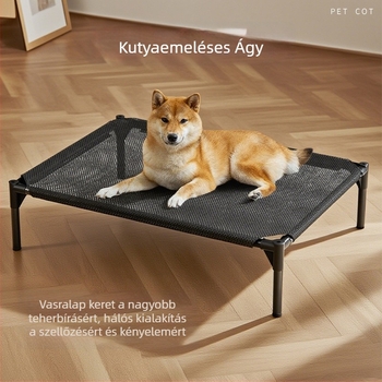 Emelt kutyaágy – minden évszakra, nedvességellenálló hálós anyag, acélcsőből készült váz