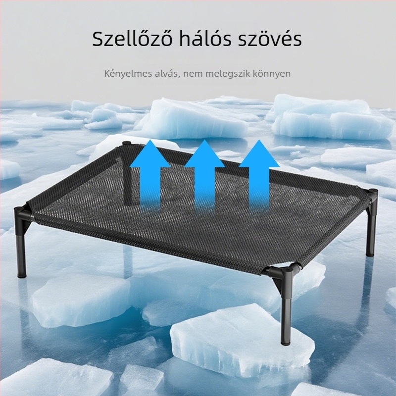 Emelt kutyaágy – minden évszakra, nedvességellenálló hálós anyag, acélcsőből készült váz