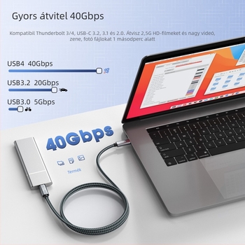 USB4 Type-C kábel, 40Gbps, PD240W Power Delivery, Gyors töltés