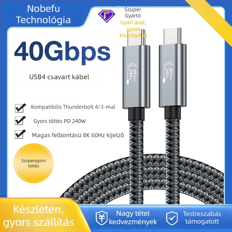 USB4 Type-C kábel, 40Gbps, PD240W Power Delivery, Gyors töltés
