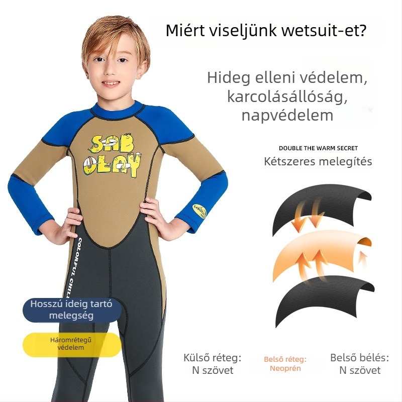 Gyerek SCR-neoprén búvárruha UV-védelemmel, Cartoon mintázat, márka Sabolay/Shark Baolai