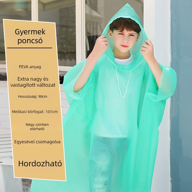 Egyszer használatos gyerek PEVA esőponcsó, 0,03 mm vékony, hordozható