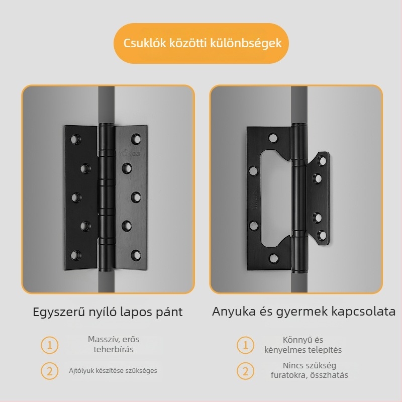 Ajtópánt 201-es rozsdamentes acélból, sík kivitel, horony nélküli, fa ajtókhoz
