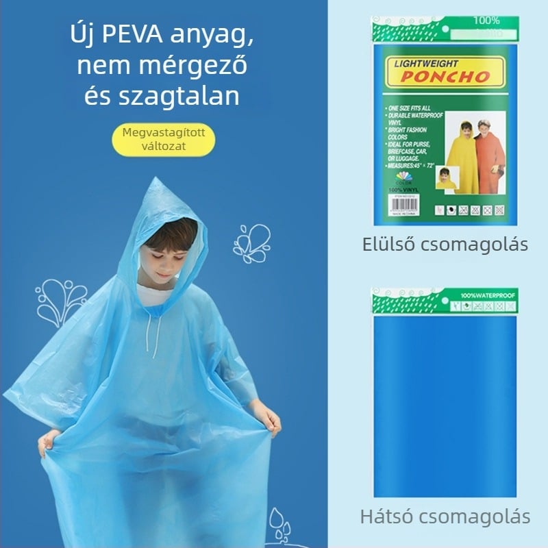PEVA gyermekeknek készült egyszer használatos esőponcsó, 0,03 mm vastagság, hordozható