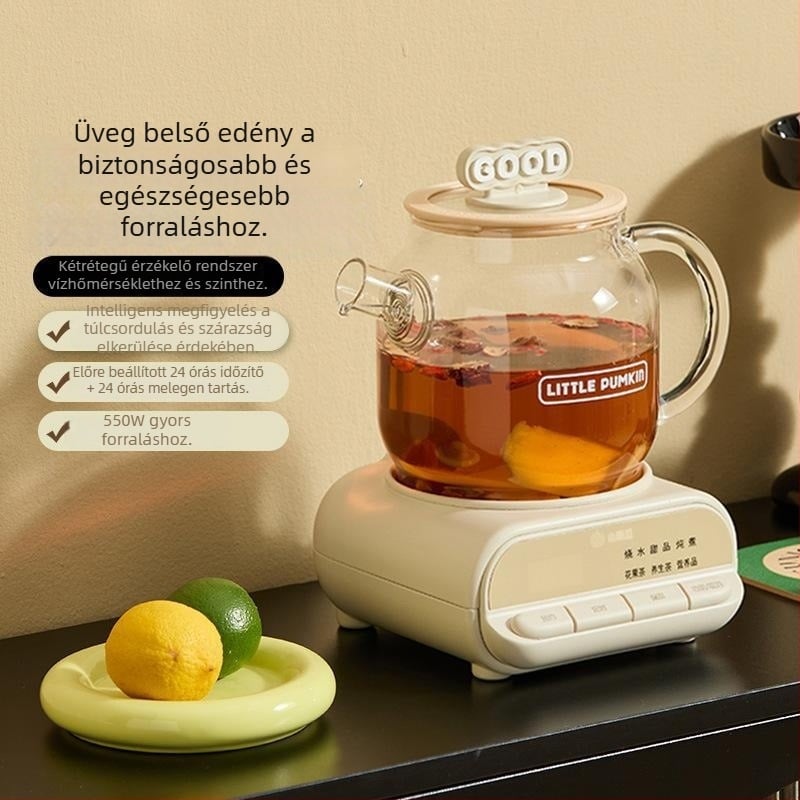 Egészségügyi kanna boroszilikát üvegből, 1 L kapacitás, 220V 500W, digitális termosztát, gombos vezérlés, modell F1