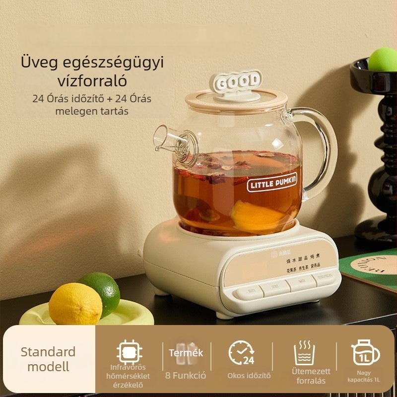 Egészségügyi kanna boroszilikát üvegből, 1 L kapacitás, 220V 500W, digitális termosztát, gombos vezérlés, modell F1