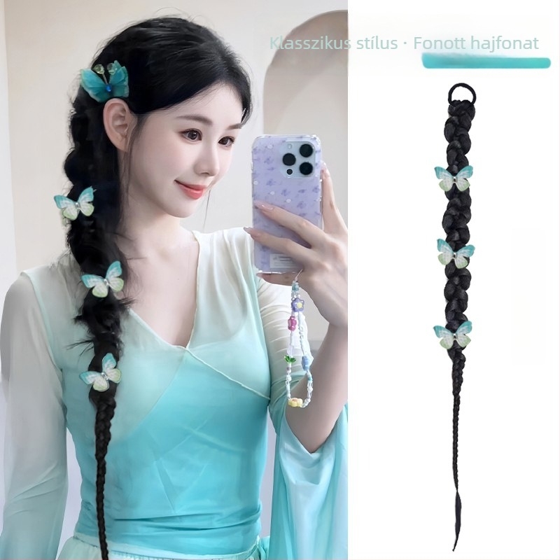Paróka copf és fonott tincsekkel, klasszikus kínai Cheongsam stílusban, kézzel szőtt, hőálló rost, modell 0623