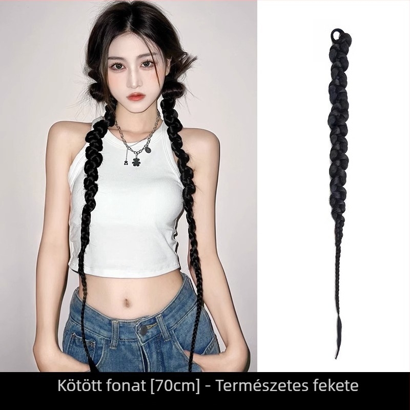 Paróka copf és fonott tincsekkel, klasszikus kínai Cheongsam stílusban, kézzel szőtt, hőálló rost, modell 0623