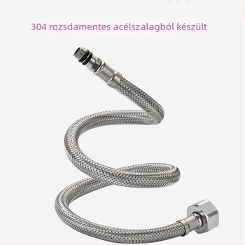 304 rozsdamentes acél sodrott tömlő mosogatócsaphoz, forró és hideg víz bemeneti cső, 0.8-1.2 MPa, 0-90°C, anyás csatlakozás