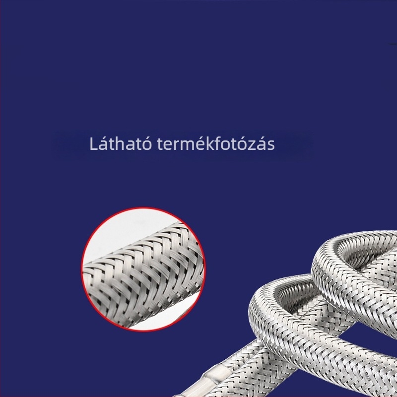 304 rozsdamentes acél sodrott tömlő mosogatócsaphoz, forró és hideg víz bemeneti cső, 0.8-1.2 MPa, 0-90°C, anyás csatlakozás