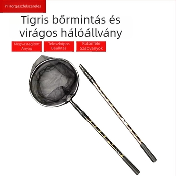 Alumínium ötvözetű teleszkópos halászháló rúd, tigris mintával és hálófej