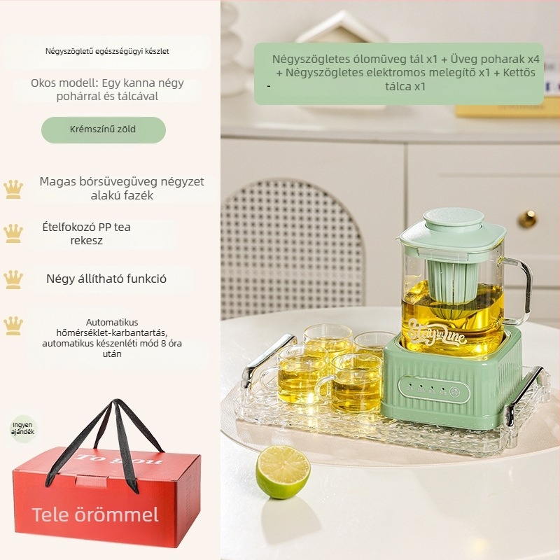 Üvegből készült Health Pot digitális termosztáttal, kapacitás 1–1,5 L, 220 V, 500 W, érintéses vezérlés